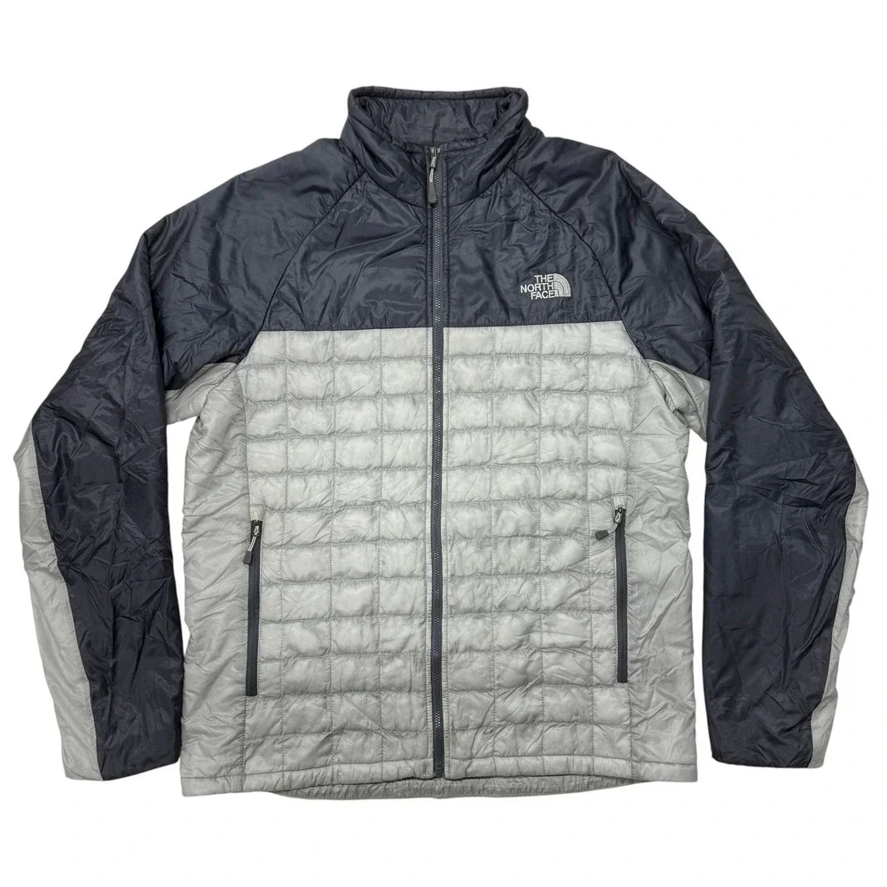 The North Face Thermoball Jacket Mens Medium Gray Black Full Zip Puffer C976 F14